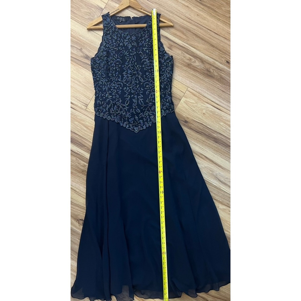JKara 8 Gown Formal Evening Navy Blue Beaded Sequin Chiffon Maxi Dress Party